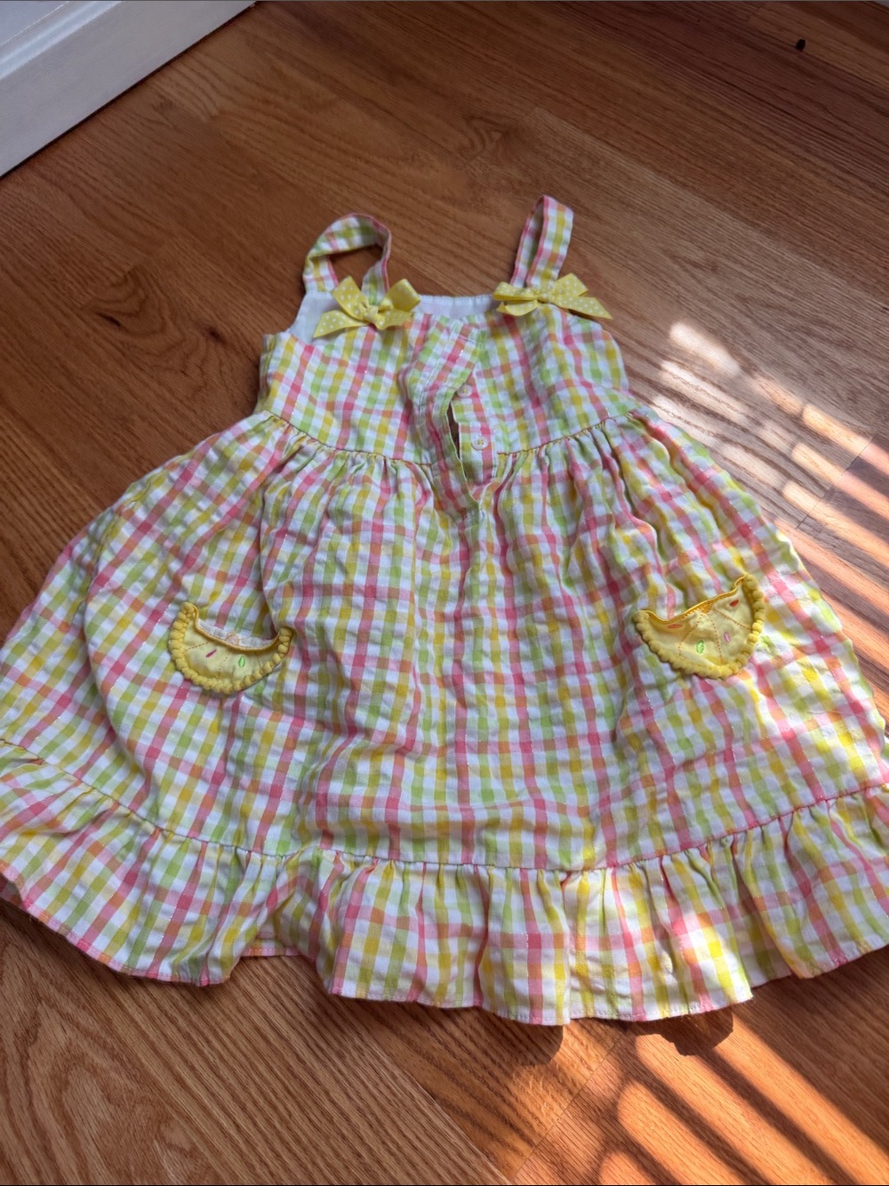 Good Lad Pink and Yellow Gingham Sundress with Bow Straps